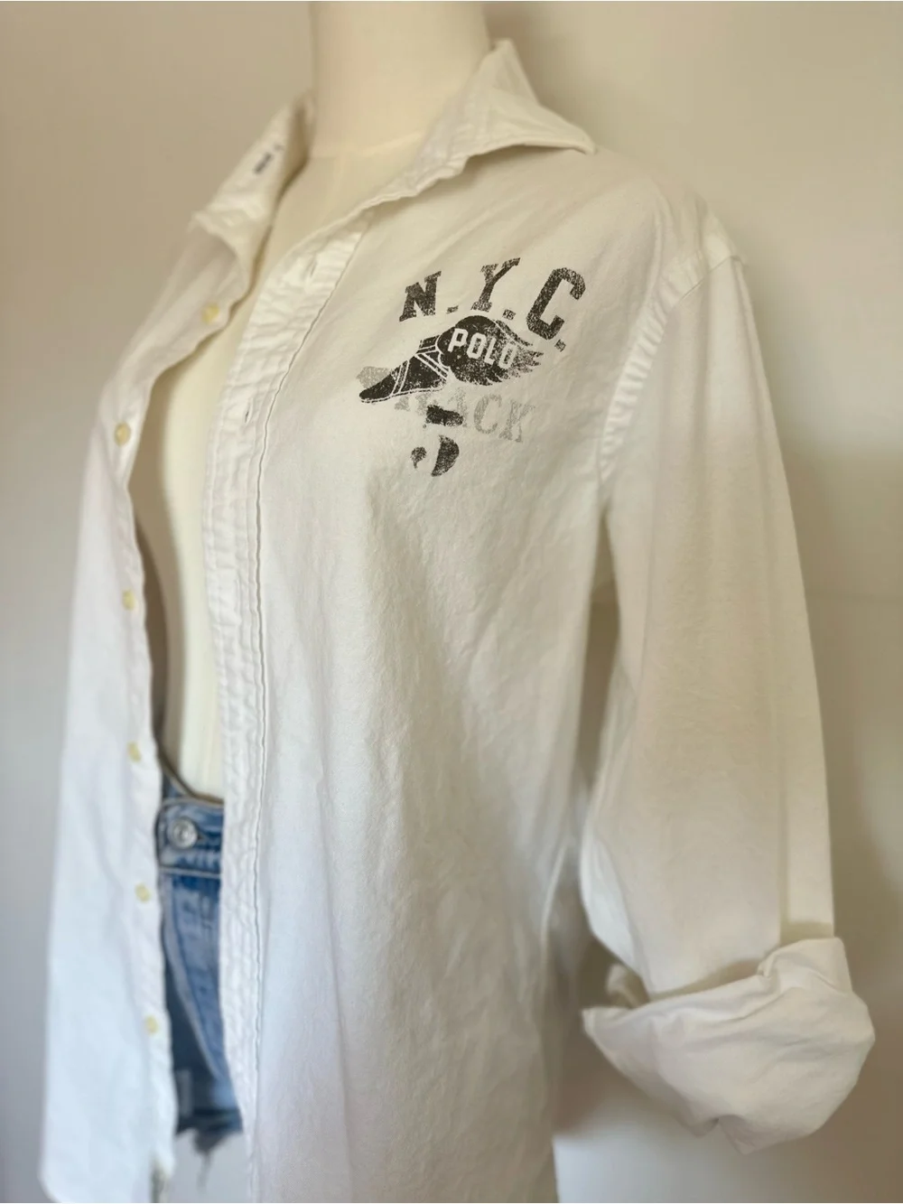 Polo Ralph Lauren NYC Track Oxford Stretch Shirt White Prep Men’s Size M